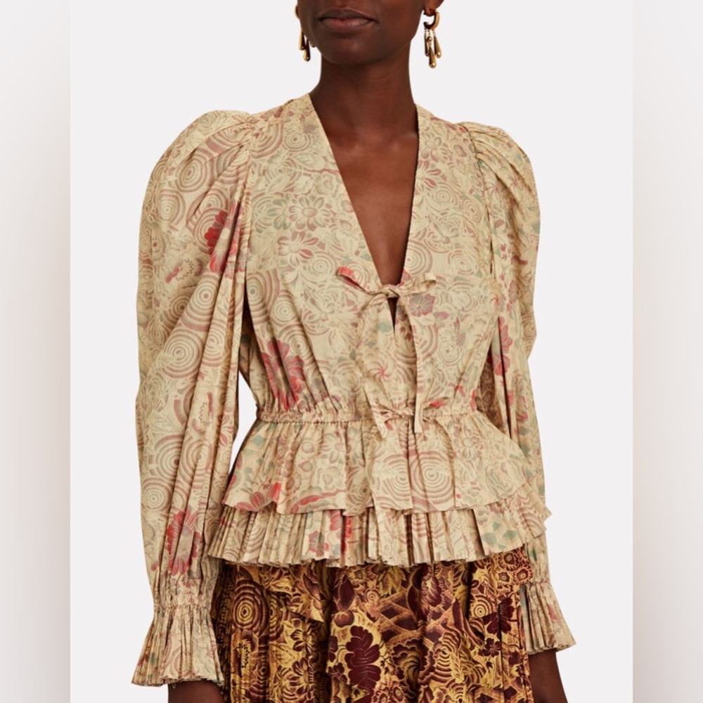 Ulla Johnson Cream Blush Floral Peplum Blouse